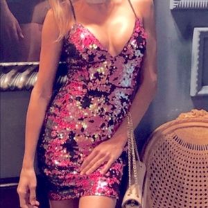 Hot pink sequins mini dress small